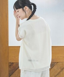 小LOGO刺繡烏干紗透膚寬鬆法式袖上衣