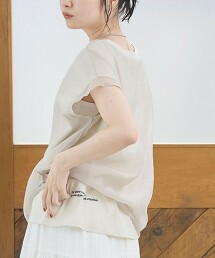 小LOGO刺繡烏干紗透膚寬鬆法式袖上衣