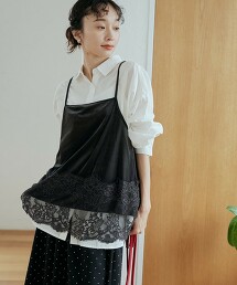透膚天鵝絨下擺蕾絲層次吊帶背心