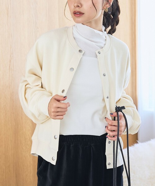 燈芯絨毛圈布壓釦開襟衫