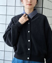 燈芯絨毛圈布壓釦開襟衫