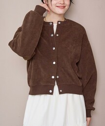 燈芯絨毛圈布壓釦開襟衫