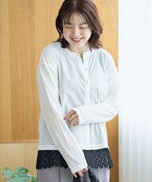 棉尼龍透膚合身開襟衫