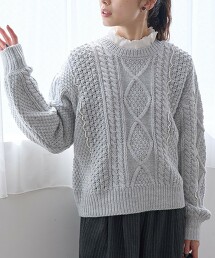 配色捲邊繩紋針織上衣