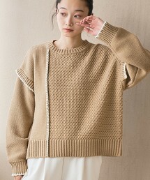 配色壓線拼布針織