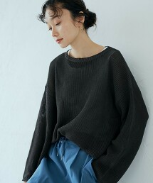 仿紙紗畔編船領針織上衣