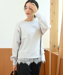 【成套單品】下擺蕾絲層次針織套裝
