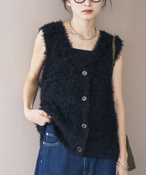 薄紗羽毛毛線針織背心