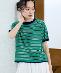 多彩橫條紋短袖夏日針織