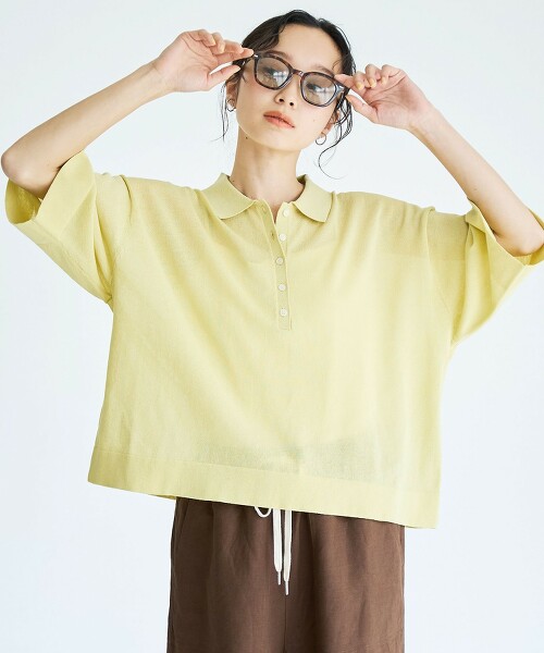 透膚亞麻翻領POLO針織