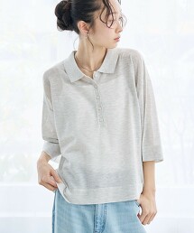 透膚亞麻翻領POLO針織