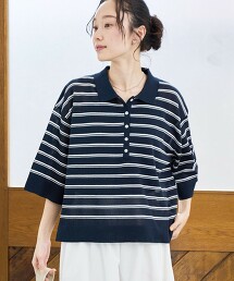 透膚亞麻翻領POLO針織
