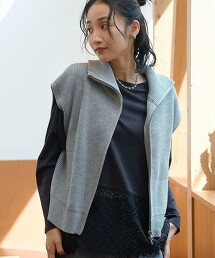 高領畔編雙拉鍊針織背心