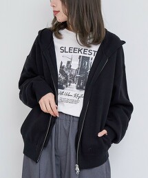 仿衛衣針織拉鍊連帽外套