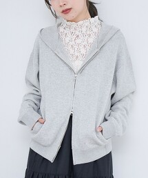 仿衛衣針織拉鍊連帽外套