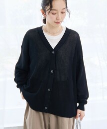 透膚亞麻V領開襟衫
