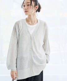 透膚亞麻V領開襟衫