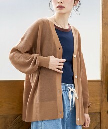 透膚亞麻V領開襟衫