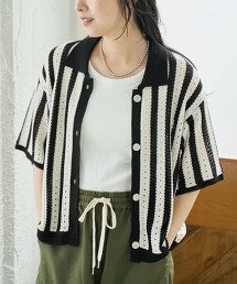 翻領短袖網眼針織外套
