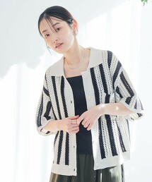 網眼針織POLO開襟衫