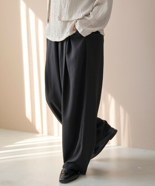 亞麻觸感輕便弧形剪裁長褲 抗皺・抗UV