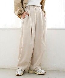 亞麻觸感輕便弧形剪裁長褲 抗皺・抗UV