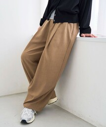 亞麻觸感輕便弧形剪裁長褲 抗皺・抗UV