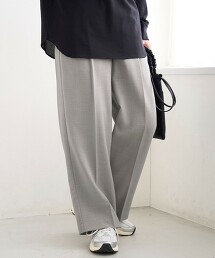 亞麻觸感雙摺寬褲 抗皺・抗UV