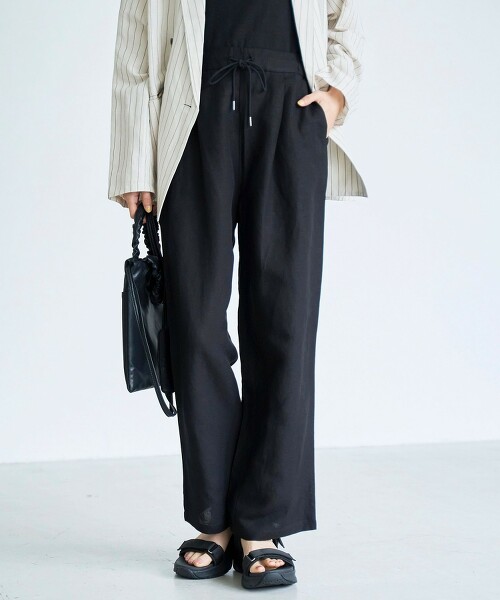 涼感亞麻嫘縈寬版直筒褲