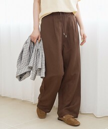 涼感亞麻嫘縈寬版直筒褲