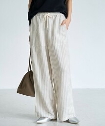 涼感亞麻嫘縈工作寬褲 