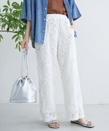 形狀刺繡蕾絲輕便寬褲