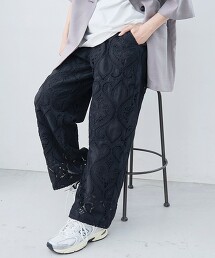 形狀刺繡蕾絲輕便寬褲