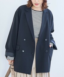 仿亞麻雙排釦西裝外套