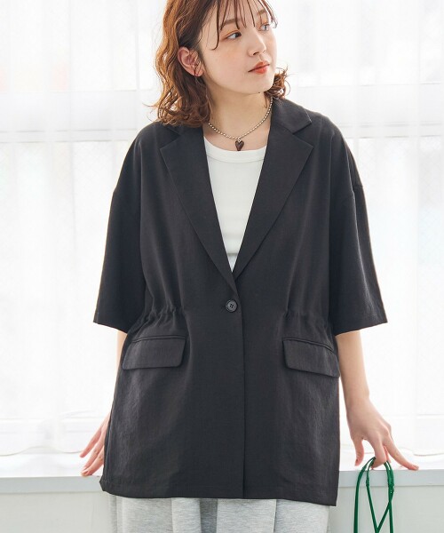 亞麻觸感短袖襯衫外套