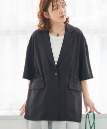 亞麻觸感短袖襯衫外套