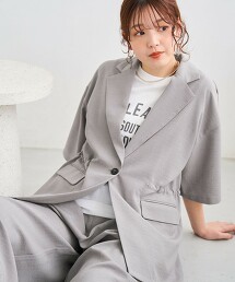 亞麻觸感短袖襯衫外套