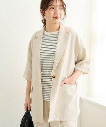 亞麻觸感短袖襯衫外套