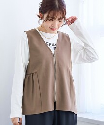 仿亞麻蛋糕下擺拉鍊背心