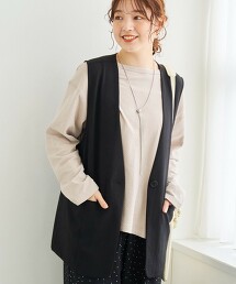 亞麻觸感無領長版背心