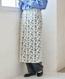 羽毛蕾絲刺繡圍裏風層次長裙