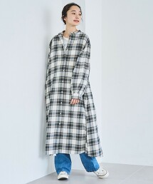 漸層格紋輕盈法蘭絨襯衫洋裝