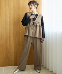 【成套單品】仿亞麻背心＆長褲套裝