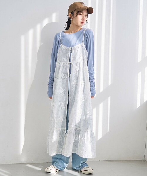 3D花朵刺繡點點吊帶洋裝