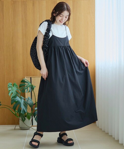 【成套單品】泡泡紗吊帶洋裝＋法式袖T恤套組