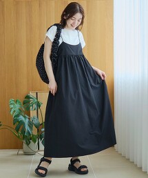 【成套單品】泡泡紗吊帶洋裝＋法式袖T恤套組