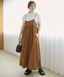 【成套單品】泡泡紗吊帶洋裝＋法式袖T恤套組