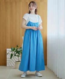 【成套單品】泡泡紗吊帶洋裝＋法式袖T恤套組