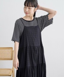 黑格紋緹花蛋糕吊帶洋裝