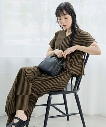 泡泡紗格紋V領連身褲